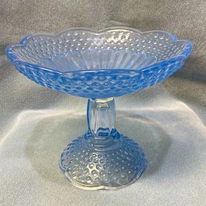 GORHAM FOOTED HOBNAIL and FEATHER ICE BLUE GLASS COMPOTE DISH
